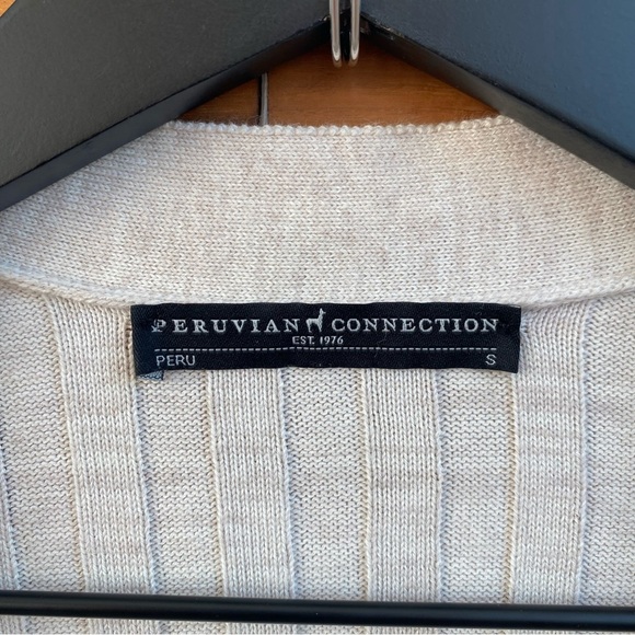 Peruvian Connection Long Ribbed Beige Cardigan, Size S - Picture 3 of 7